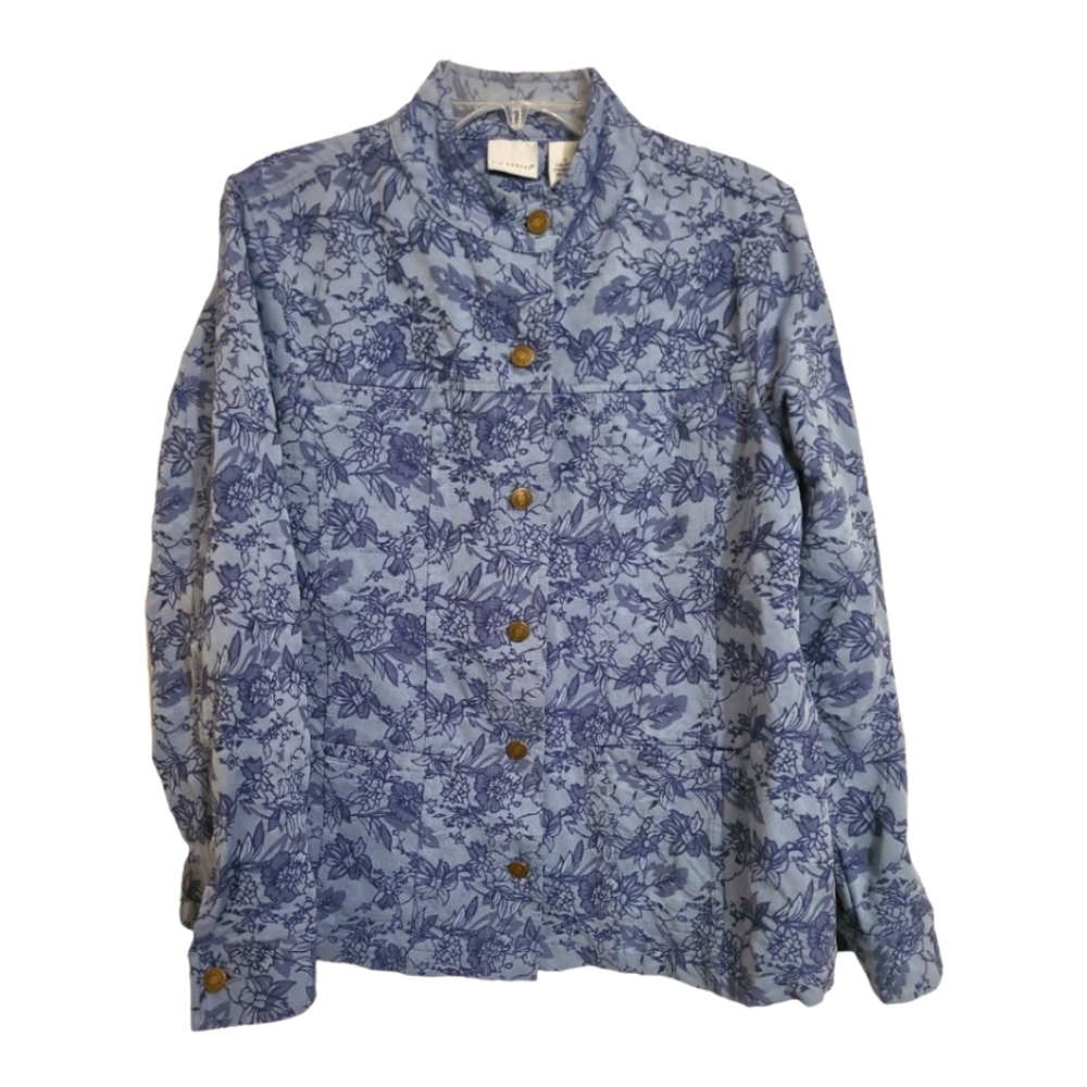 Kim Rogers Blue Floral Jacket Sz L